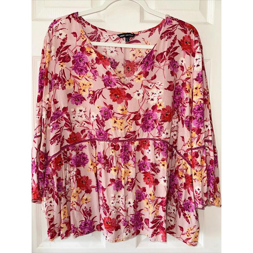 Unique Spectrum Women's 2X 3/4 Sleeve Blouse Pink Multi Floral